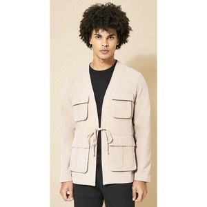 NWT Boohoo Man Mens Cargo Pocket Tie Detail Blazer Size 34 Taupe Khaki